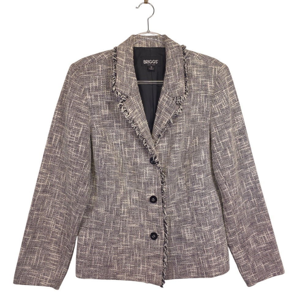 Briggs New York Blazer Womens 16 Gray Textured Tailored Vintage Office Workwear - Picture 2 of 16